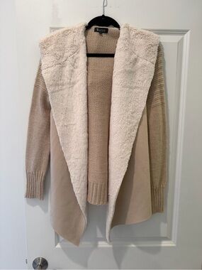 Sisters Cream Faux-Shearling Open Front Sweater Coat